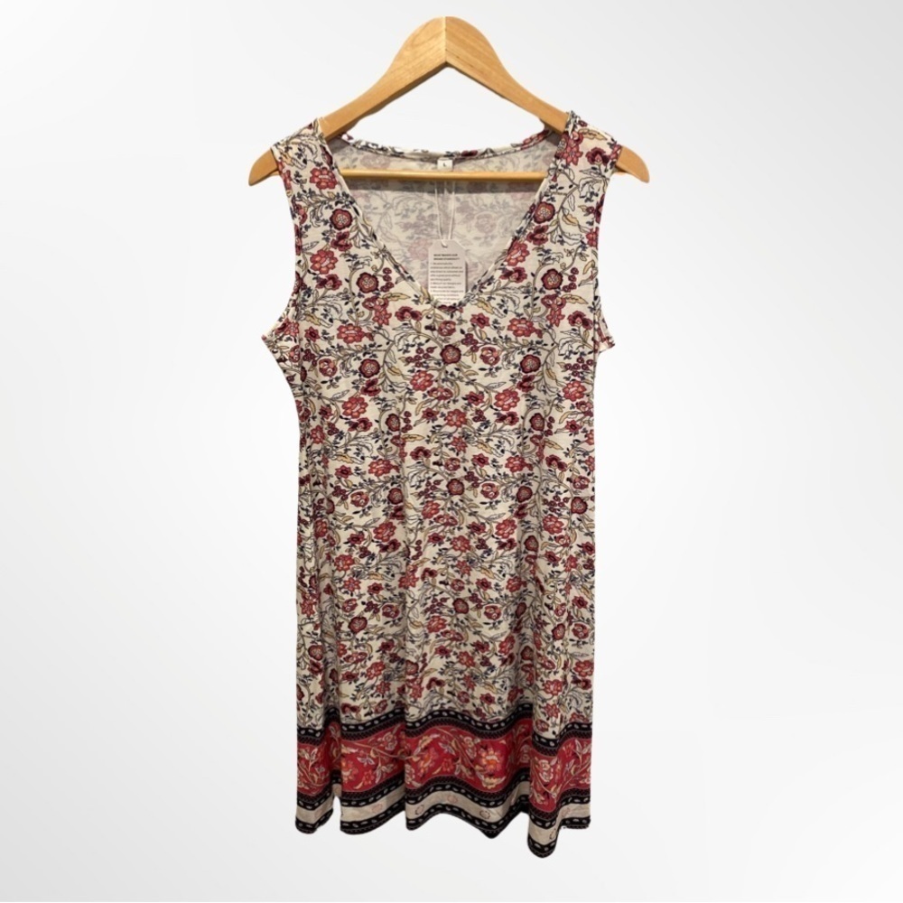Floral V-Neck Boho Casual Sleeveless Summer Sundress NWT Size L